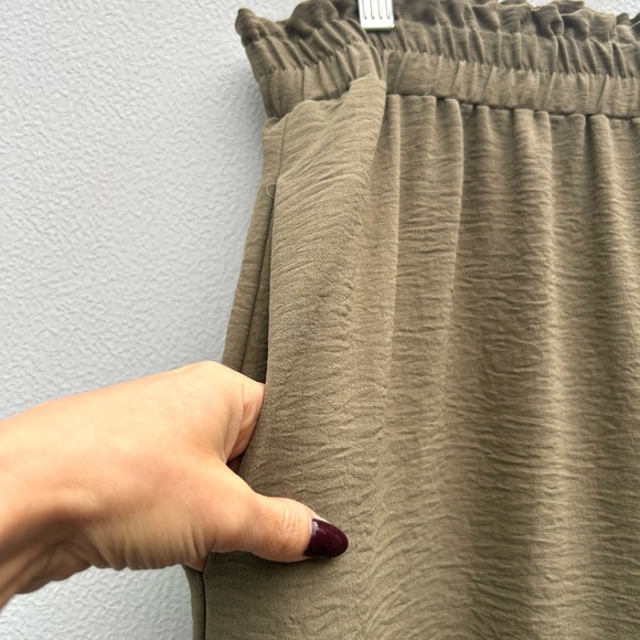 Simplee Pants Wide Leg Pull On Palazzo Boho Pockets Women XL Khaki Green - Picture 6 of 12